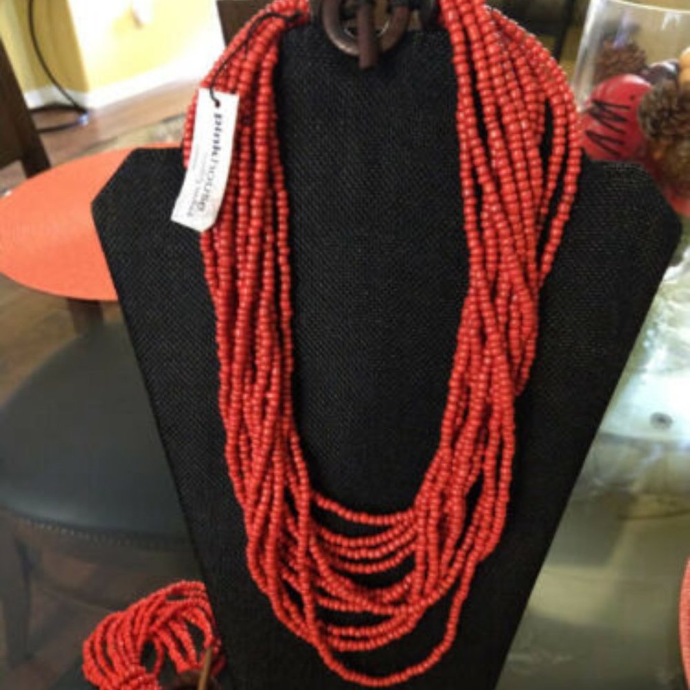 Beaded Toggle Necklace & Matching Bracelet Coral